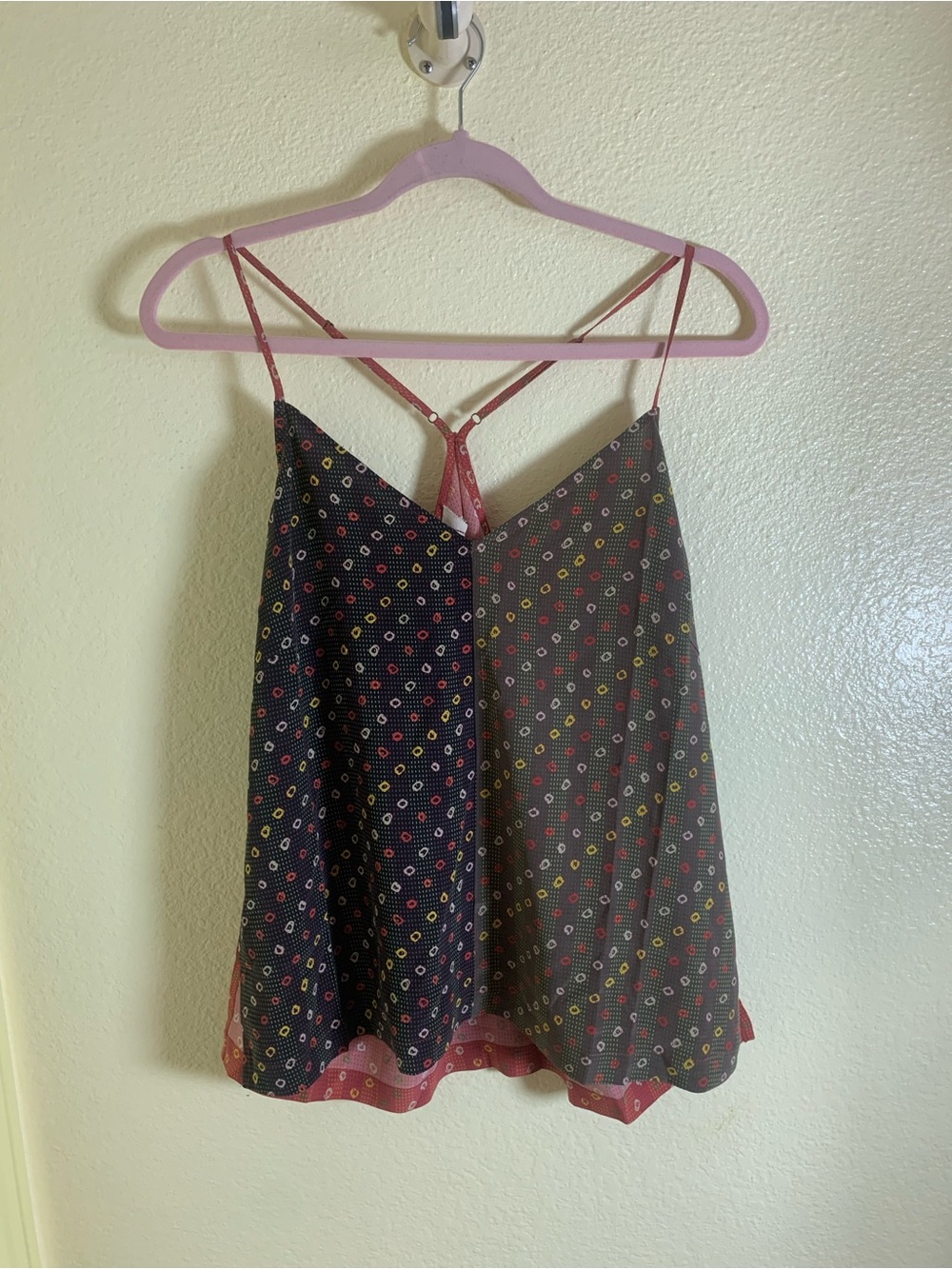 NWOT La Boheme Black Polka Dot Floral Cami with Red Trim